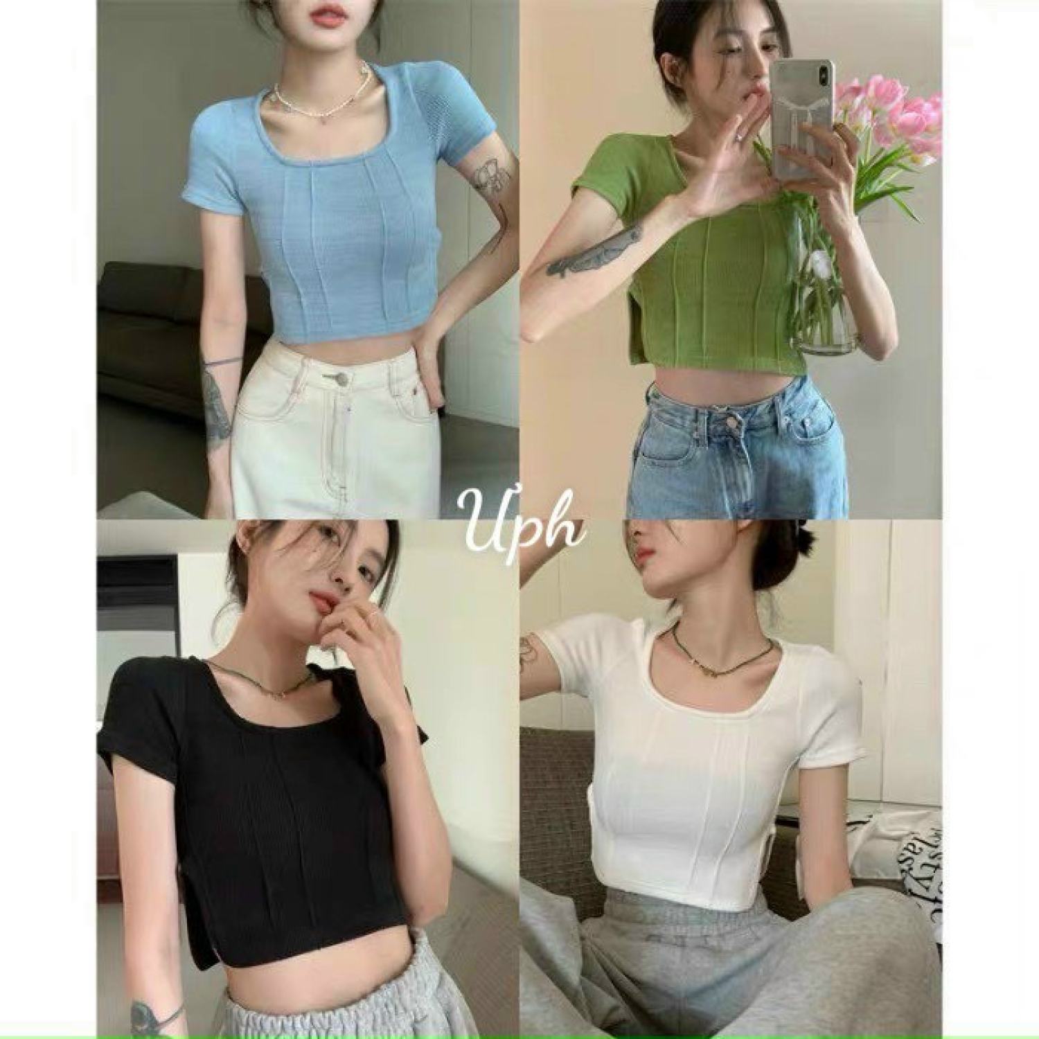 Áo thun gân croptop xẻ Եà 2 bên