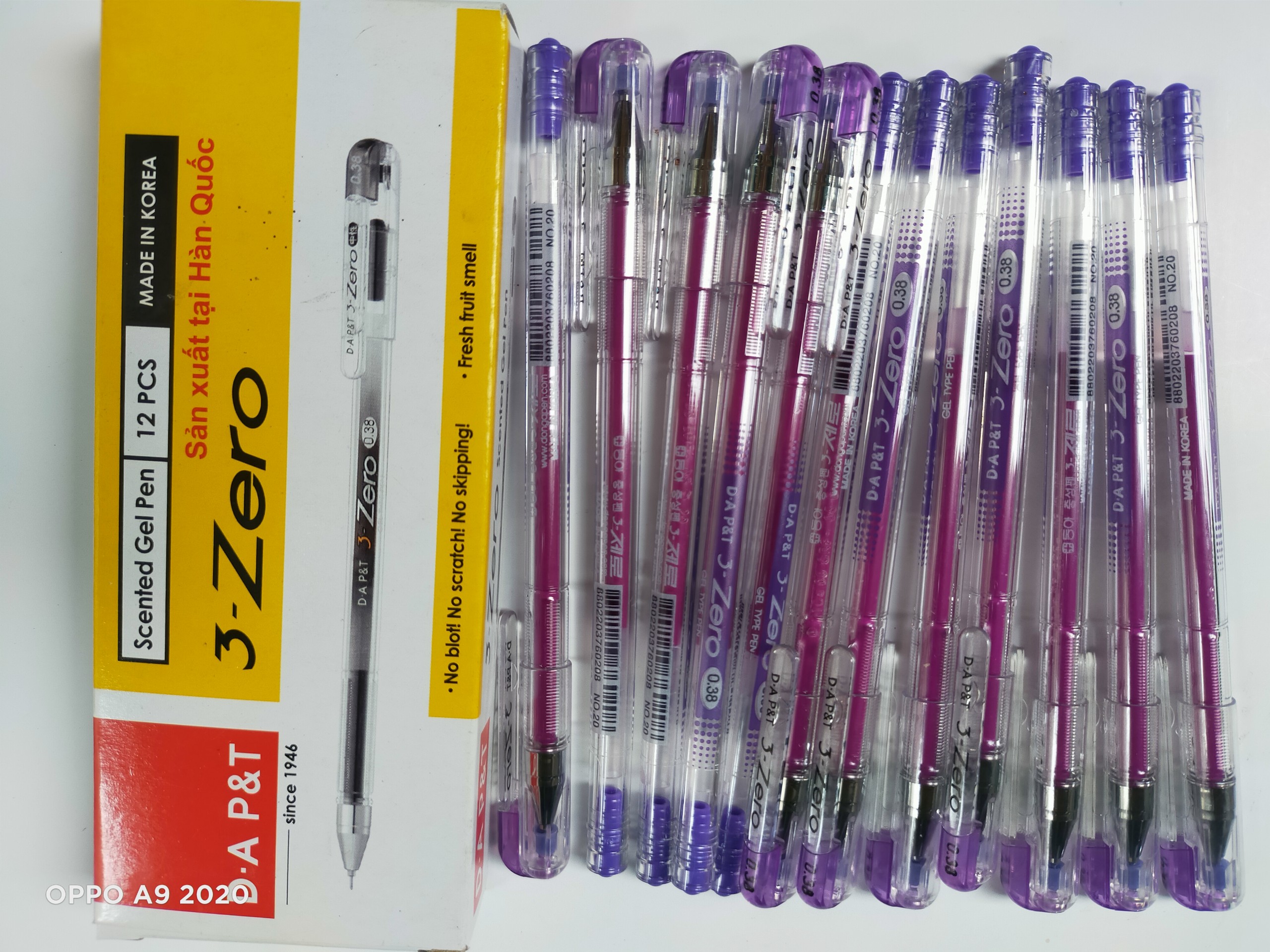 Hộp 12 cây bút 3-Zero Hàn Quốc (mực xanh, tím)