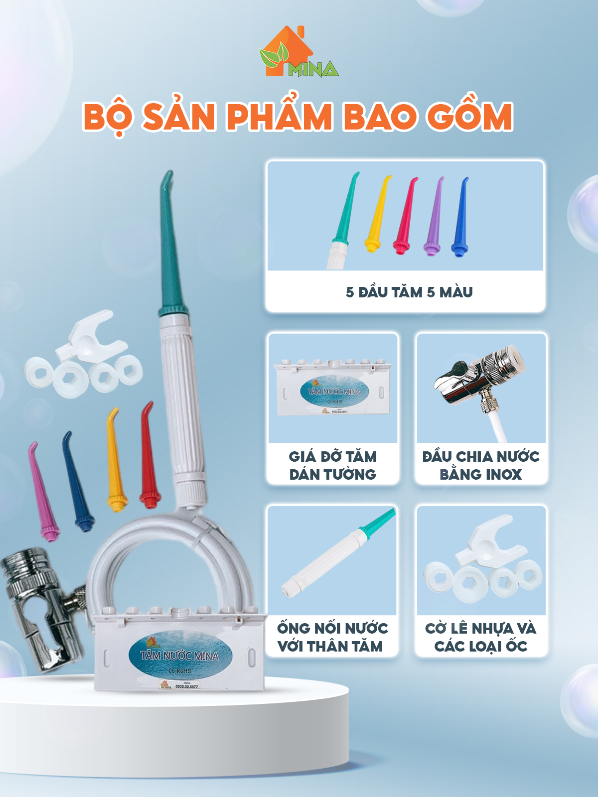 Máy Tăm Nước Mina. Tăm Nước Bảo Hành Đổi Mới 24 tháng. Công Nghệ Nhật Không Dùng Điện. Bóp Nước Vòi Rửa Mặt Tạo Áp Lực. Tặng Kèm 5 Đầu Tăm