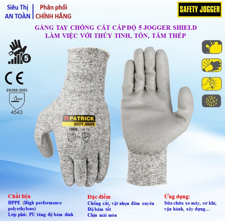 [ BÁN CHẠY ] Găng tay bảo hộ, găng tay chống cắt Cấp độ 5 Jogger Shield làm việc với thủy tinh, tôn, tấp thép - Hàng chính hãng