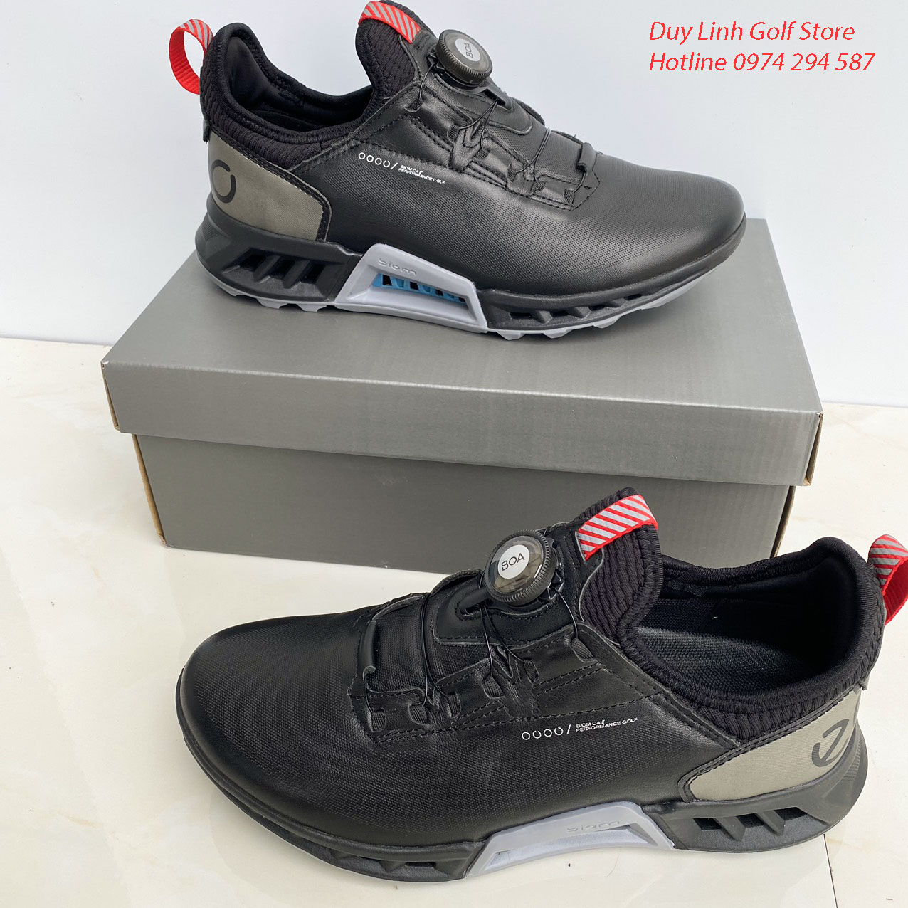 giày golf nam ecco, có nút vặn, chất liệu da pu cao cấp không thấm nước, đi êm chân, men's golf shoes, giày gôn nam