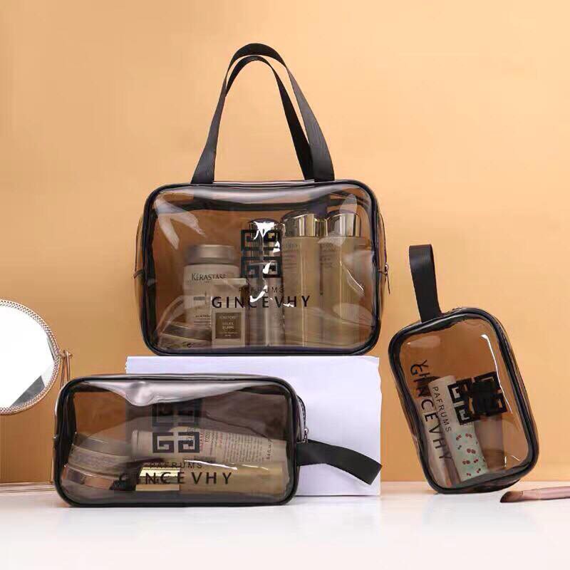 Set 3 túi trong suốt đựng đồ, mỹ phẩm du lịch thời trang