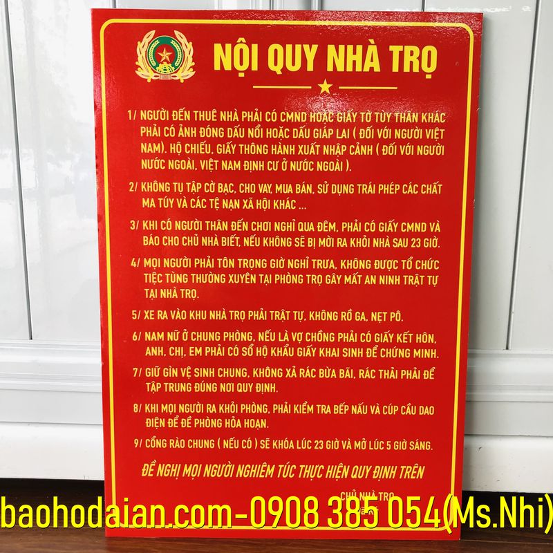 Bảng nội quy nhà trọ chất liệu fomex KT30x45cm