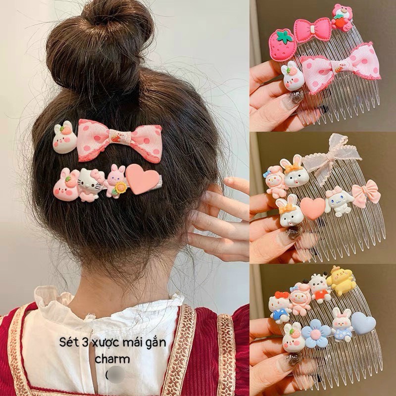 Set 3 cài tóc xược tóc gấu dâu họa tiết siêu dễ thương cho bé