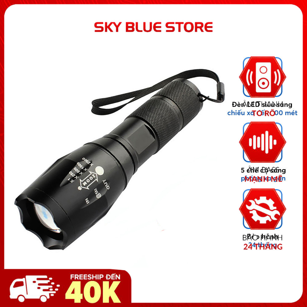 Đèn pin T6 siêu sáng loai 1 có ron chống nước chiếu xa hơn 500m, đèn báo khẩn cấp đa năng lõi pin siêu bền dùng thử 15 ngày-bảo hành 2 năm