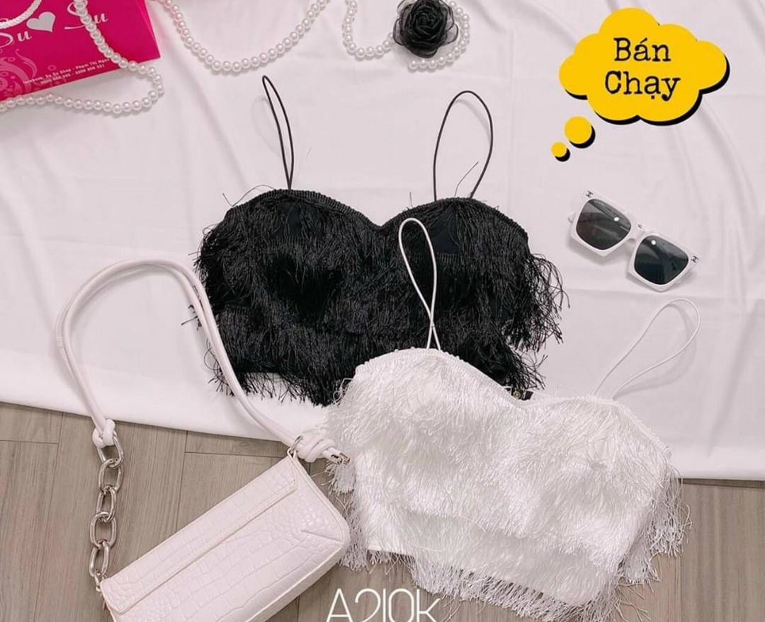 Áo hai dây bra phối tua rua may kèm mút