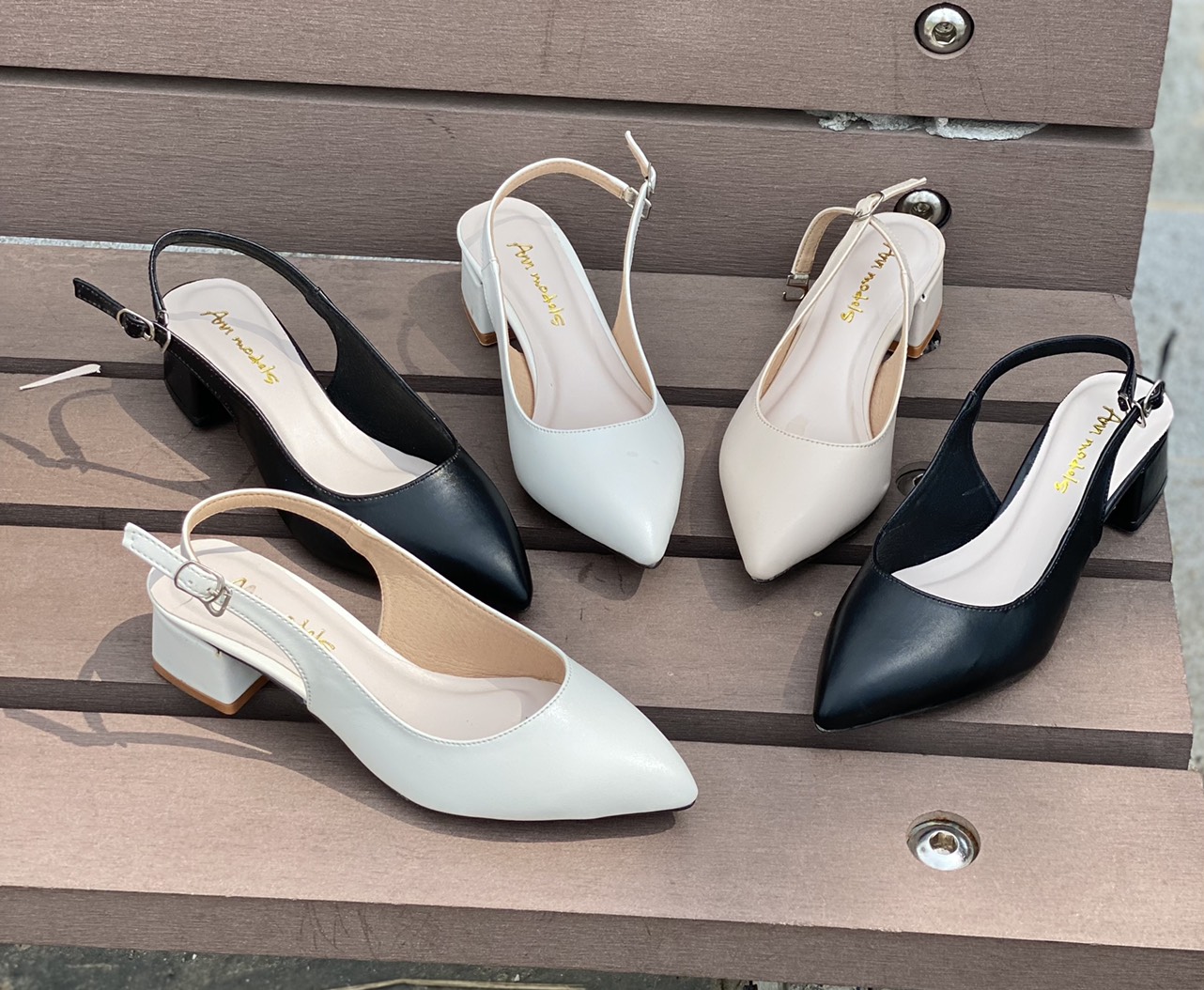 Giày Slingback gót vuông mũi nhọn 3phân da mềm  dáng chuẩn
