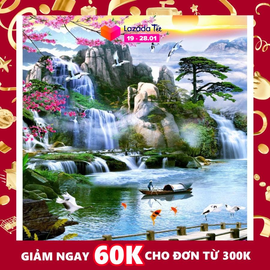 Tranh dán tường phong thủy VTC sơn thủy hữu tình LunaTM-0183 KT 100 x 120 cm