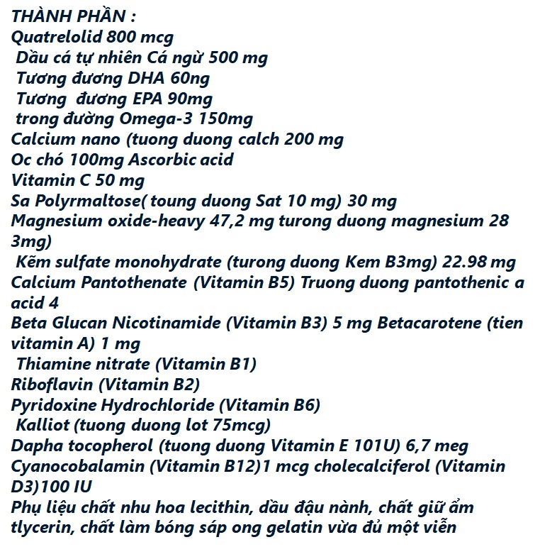 Viên Uống Vitamin Tổng Hợp cho Bà Bầu Prenatal IQ  Bổ sung Sắt Acid Folic  , DHA, Vitamin Tổng Hợp và Khoáng Chất Cho Phụ Nữ Mang Thai , Con Bú - Hộp 30 Viên