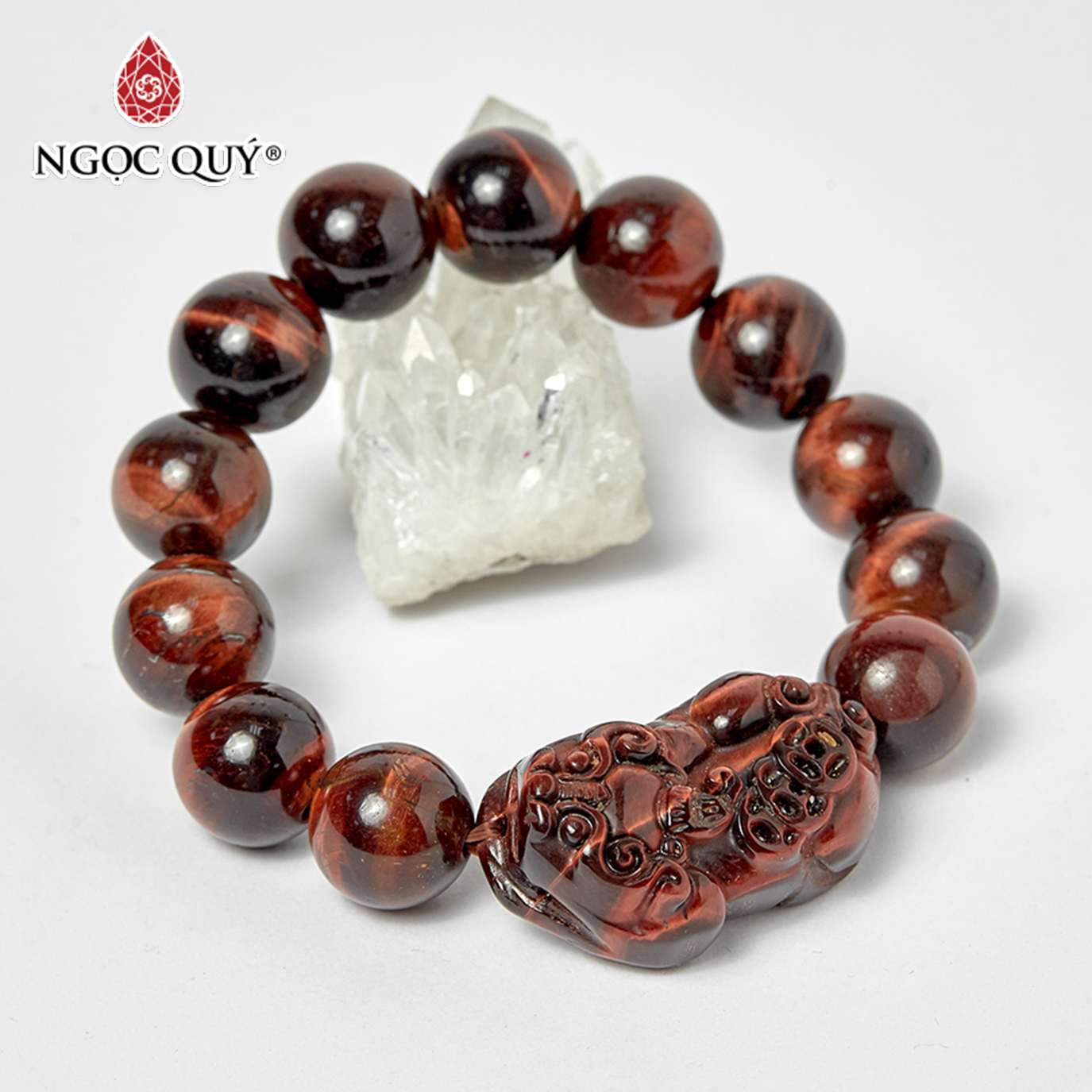 Vòng tay đá mắt hổ phối tỳ hưu size hạt 14mm - ngọc quý gemstones