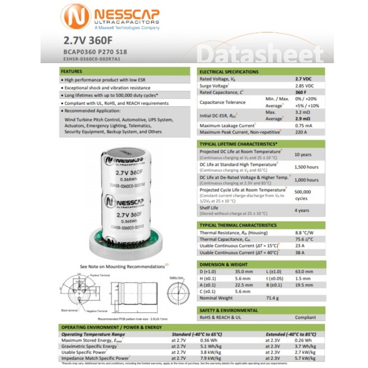 Bộ siêu tụ điện 16V 2x3x360F Nesscap