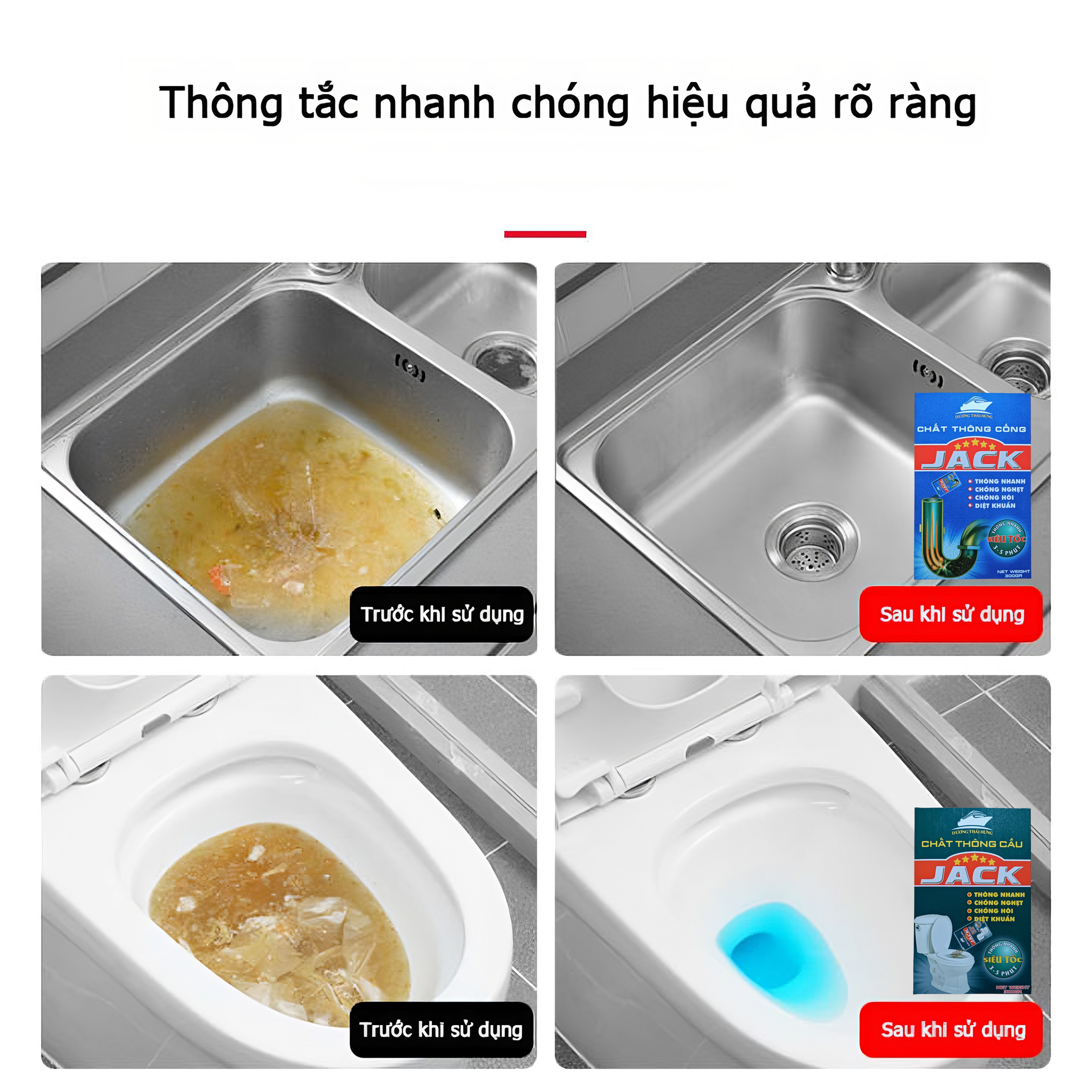 Bột Thông Cống Jack Siêu Mạnh - Gói 300gr - Thông  tắc siêu tốc 5 - 10 phút