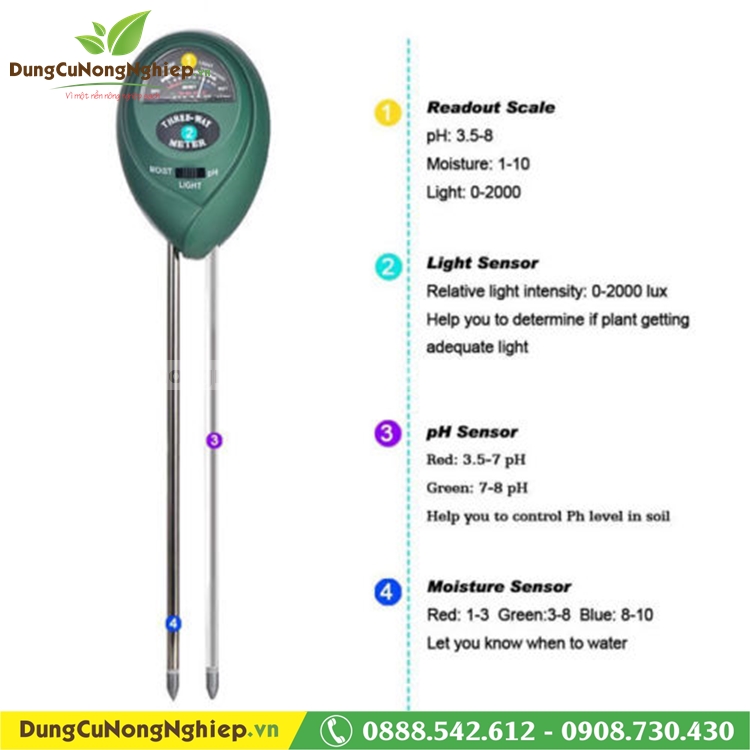 Máy đo PH độ ẩm ánh sáng 3 trong 1