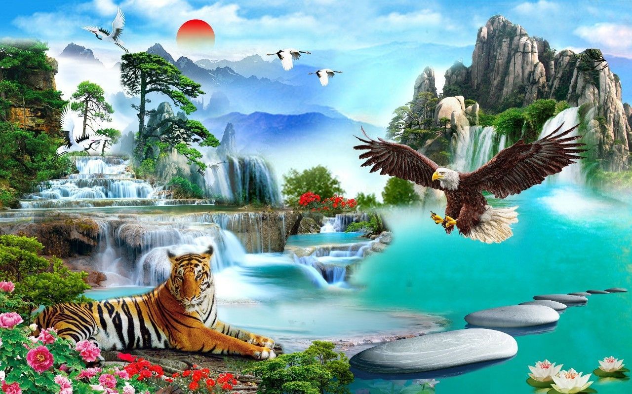 Tranh hổ 3D dán tường