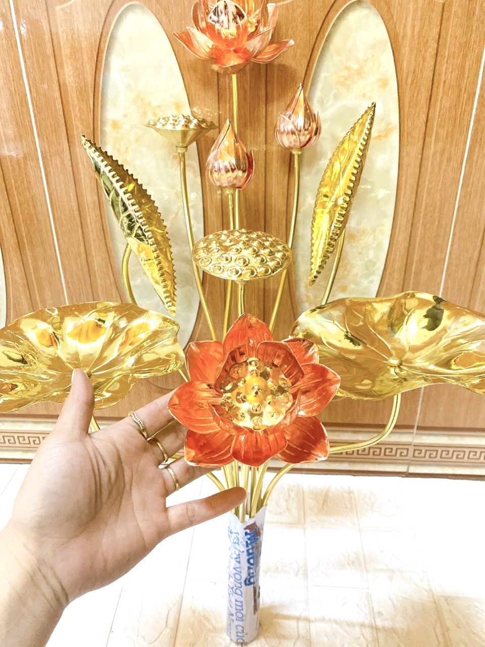 BÓ HOA SEN 10 BÔNG 70 CM BẰNG ĐỒNG