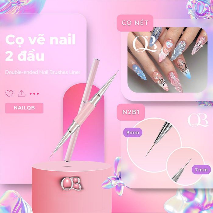 Cọ vẽ móng 2 đầu cán hồng - cọ vẽ nét cọ đắp gel cọ ombre cọ bản (lẻ một cây)