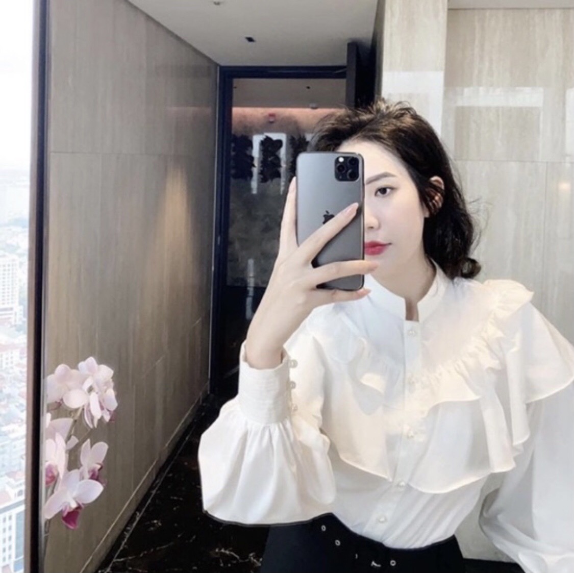 Áo Sơ Mi Nút Ngọc Bèo Tầng Cổ Trụ KT_008
