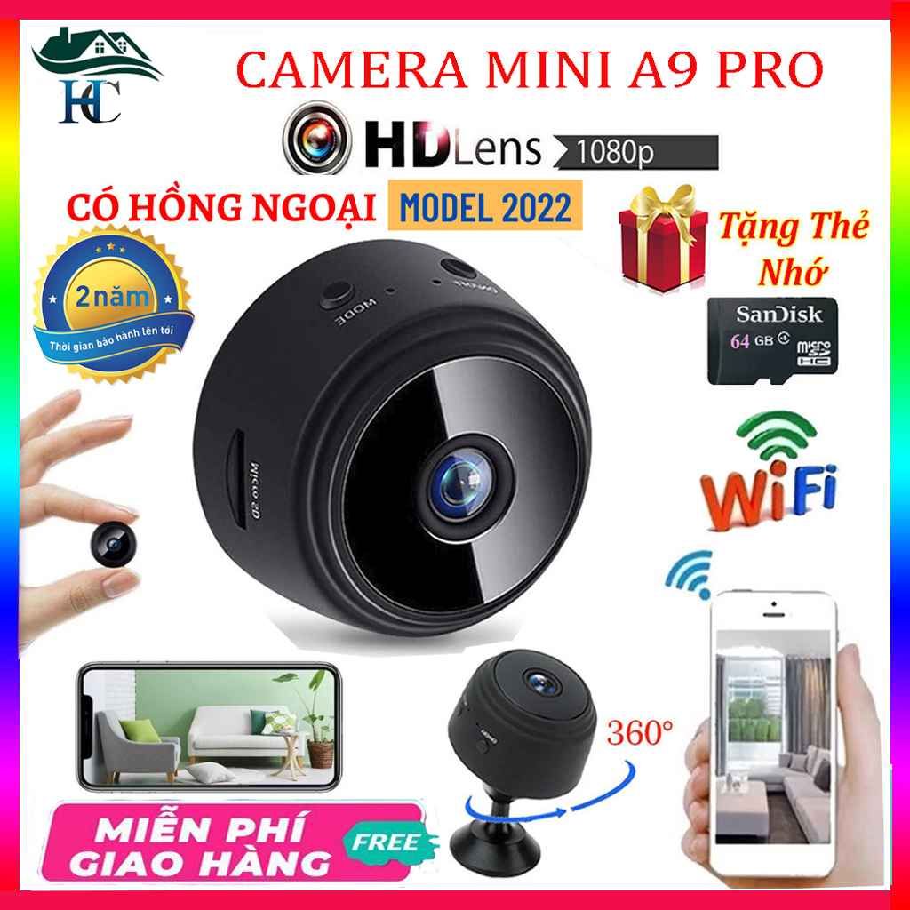 Camera siêu nhỏ giá rẻ, Camera mini không dây kết nối điện thoại, Camera mini siêu nhỏ A9 WiFi Full HD