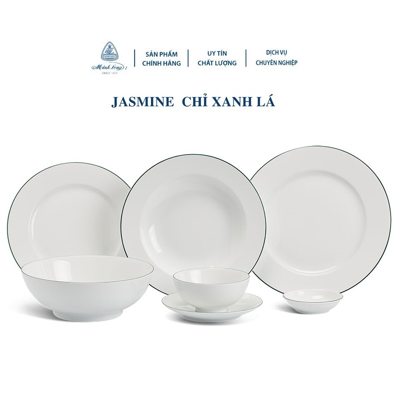 Bộ chén tô dĩa sứ Minh Long viền xanh lá - chén tô dĩa sứ minh long viền xanh lá