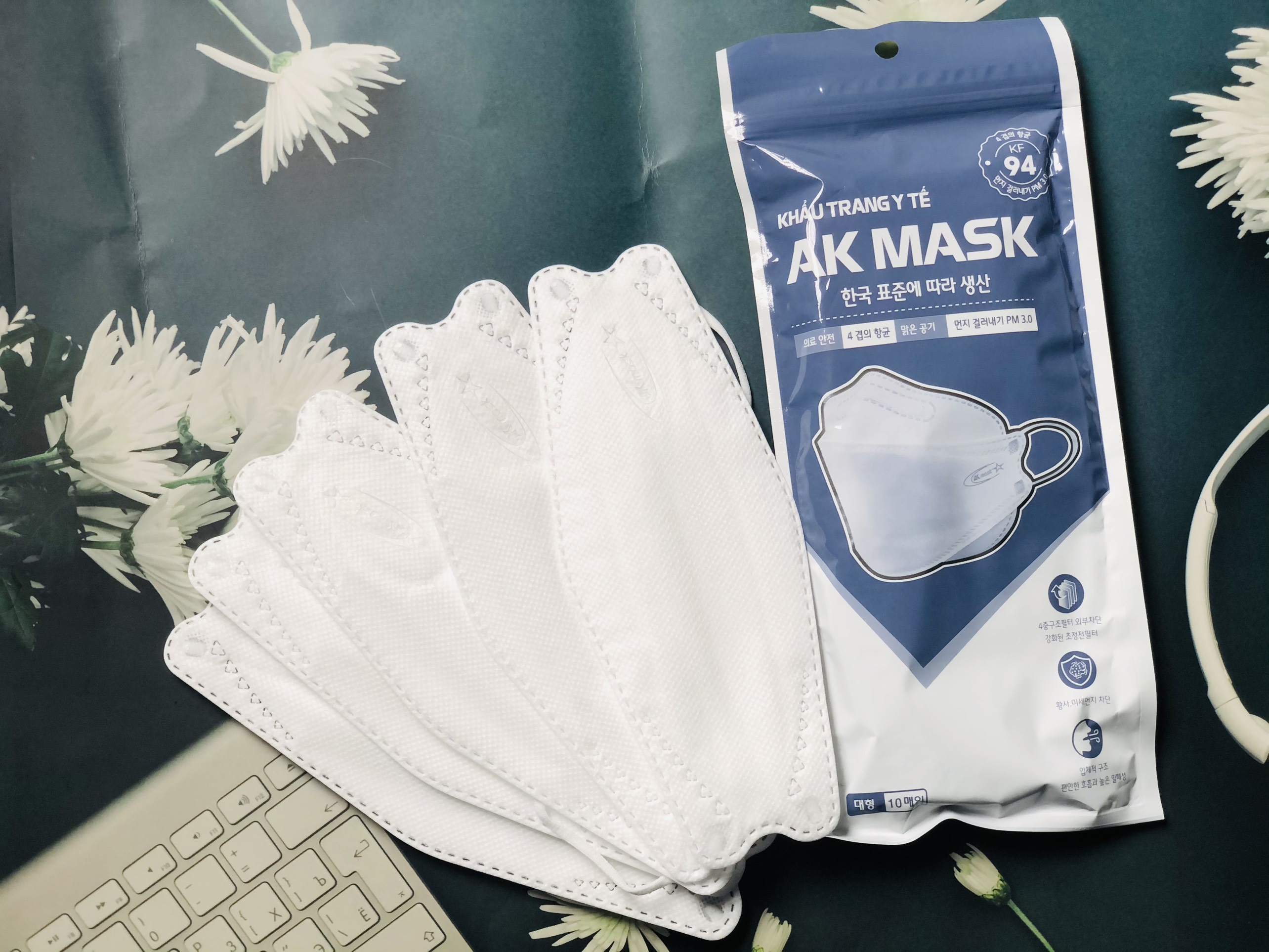 [COMBO 20 CÁI] KHẨU TRANG KF94 AK MASK - CHỐNG BỤI, KHÁNG KHUẨN, DÂY ĐEO THUN ÊM TAI, THỜI TRANG CAO CẤP