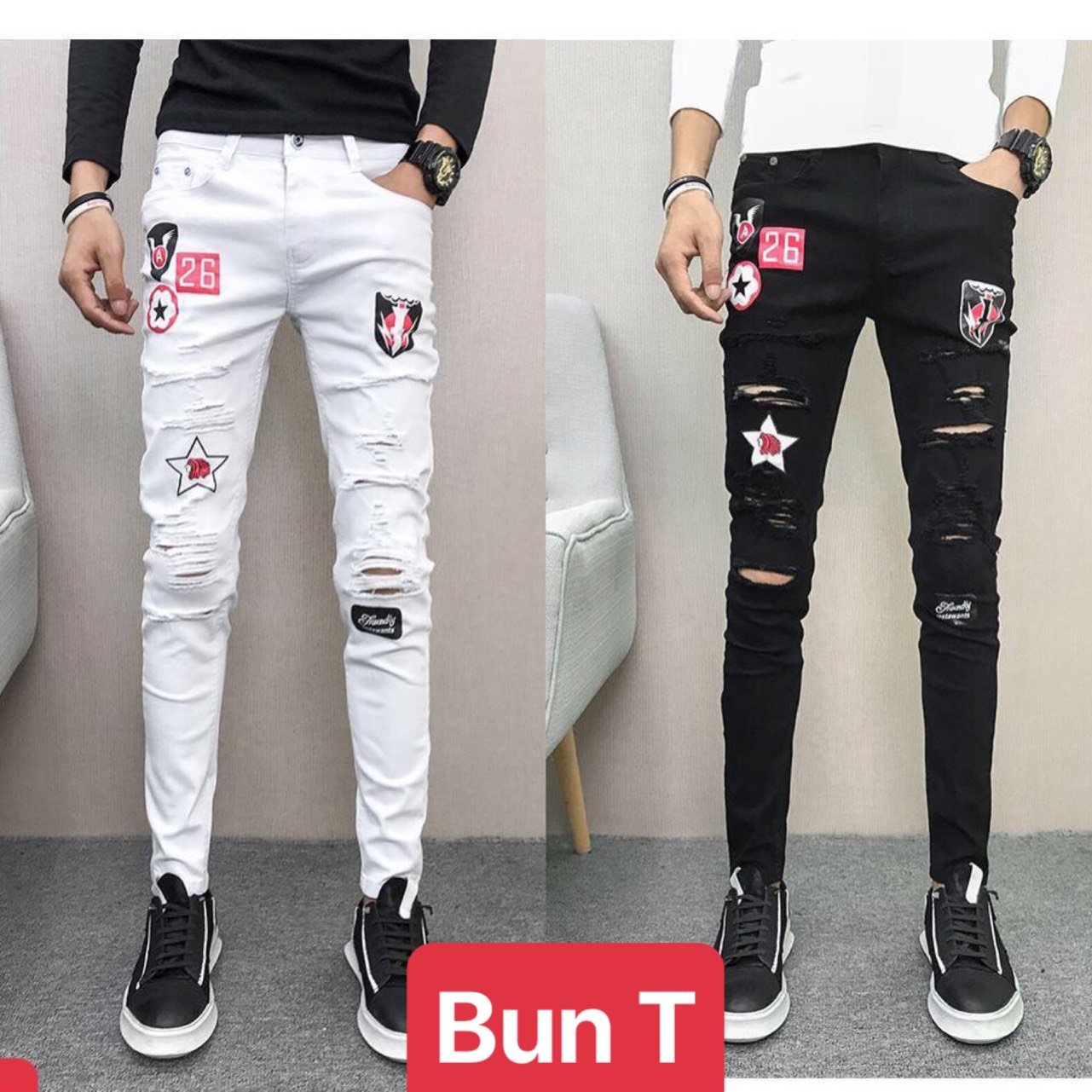 QUẦN BAGGY JEAN NAM UNISEX CHẤT BÒ TRẮNG ĐEN IN CHỮ SÀNH ĐIỆU NHẬP THÁI CAO CẤP TRANG BUN FASHION