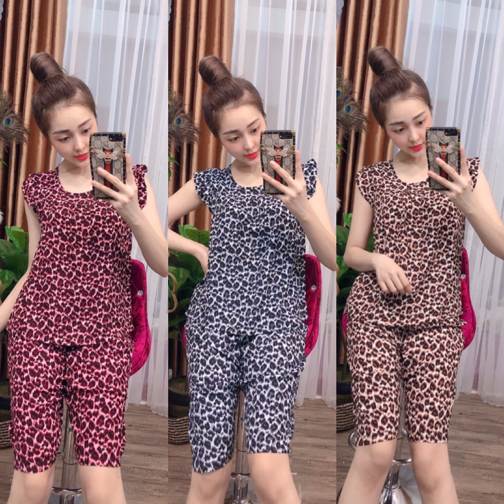 Bộ Lanh Mặc Nhà , Đồ Bộ Tole Nữ , Quần Lửng Tay Cánh Tiên, Họa Tiết Beo [Có  Size] - Tl15 - Mixasale