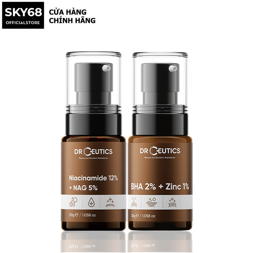 Combo 2 Serum Làm Đều Màu Da, Mờ Thâm Giảm Mụn DrCeutics (BHA 2% 30ml, Niacinamide 12% 30ml)