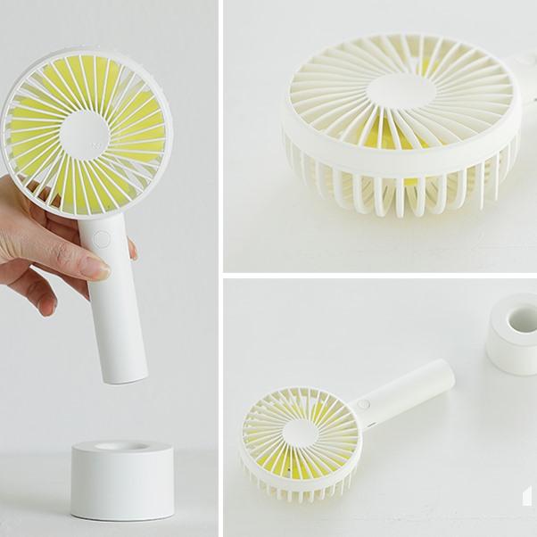 Quạt cầm tay mini đèn led 4 cánh pin sạc có đế