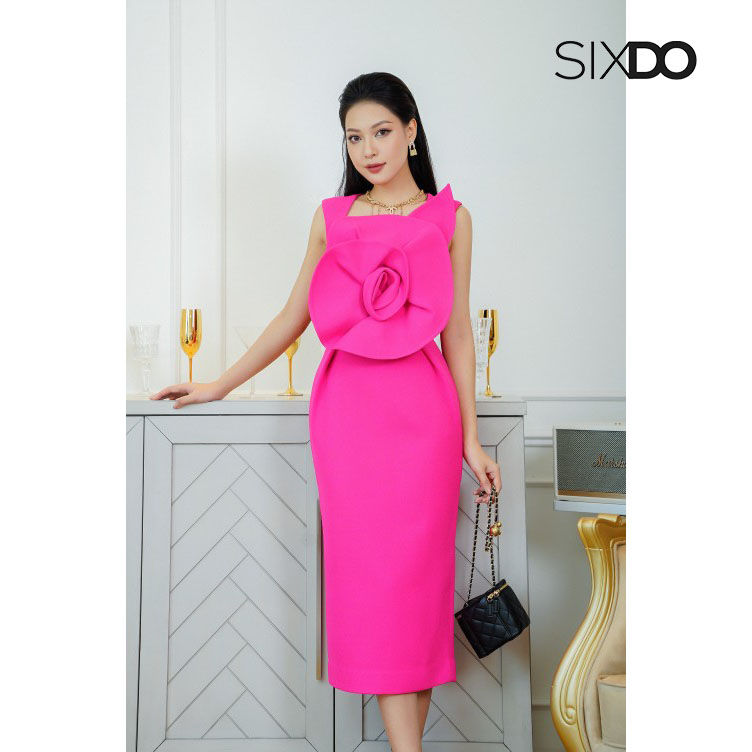 Đầm dệt thoi sát nách phối hoa SIXDO (Strappy Midi Woven Dress)