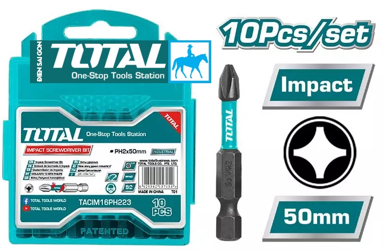 Bộ 10 mũi bắt vít có từ nam châm ph2x50mm total tacim16ph223