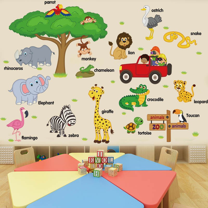Decal dán tường vườn thú tiếng anh cho bé SIÊU HOT