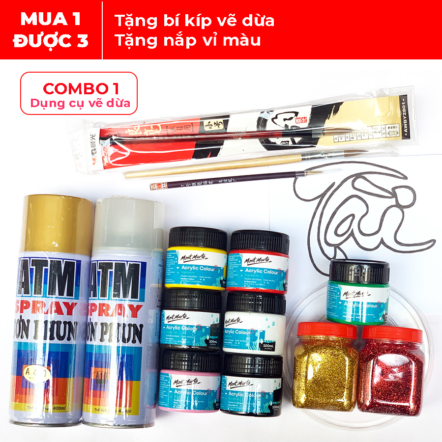 Dụng cụ vẽ dừa thư pháp chưng tết - Combo 1