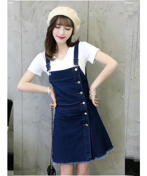Đầm Yếm Jeans Phối Nút D662( KHÔNG KÈM ÁO  )