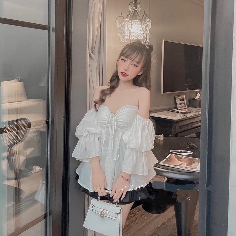 ÁO KIỂU TIỂU THƯ TAY BỒNG RÚT CÓ MOD NGỰC RU1