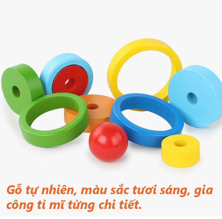 Đồ chơi tháp cầu vồng thông minh bằng gỗ