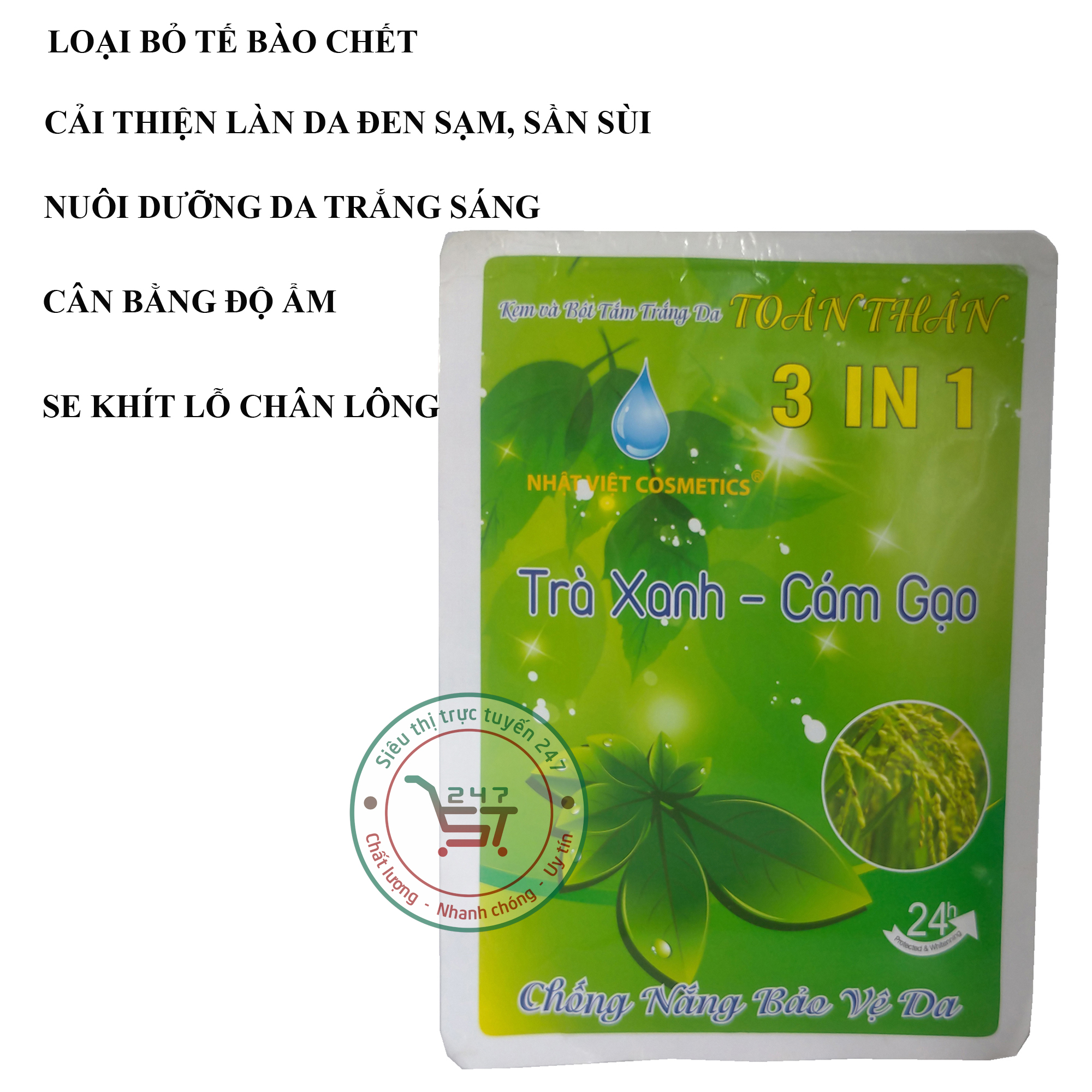 Kem body Trắng da toàn thân Trắng da Giữ ẩm ngừa Lão hóa Trà xanh Cám gạo Nhật Việt 120g (Xanh lá-Trắng)