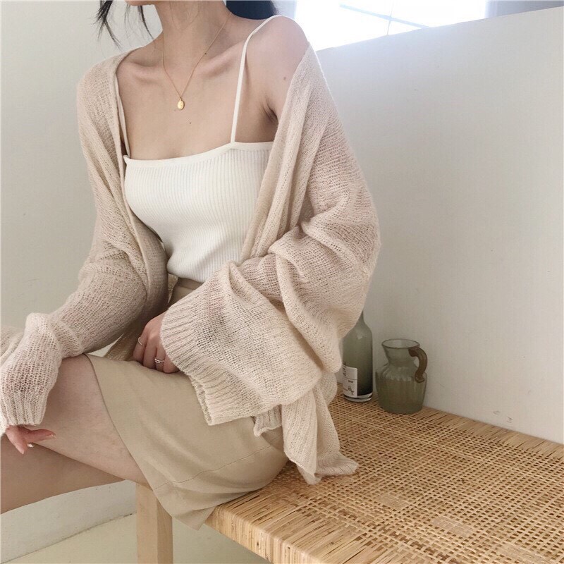 Áo len mỏng Cadigan phong cách Hàn Quốc