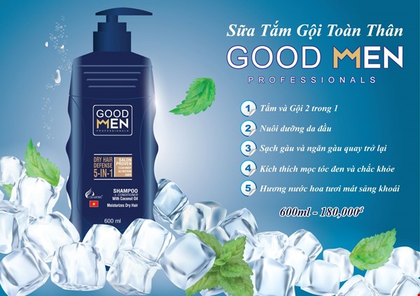 Sữa tắm gội goodmen xanh 600ml (hết tặng 3ml)