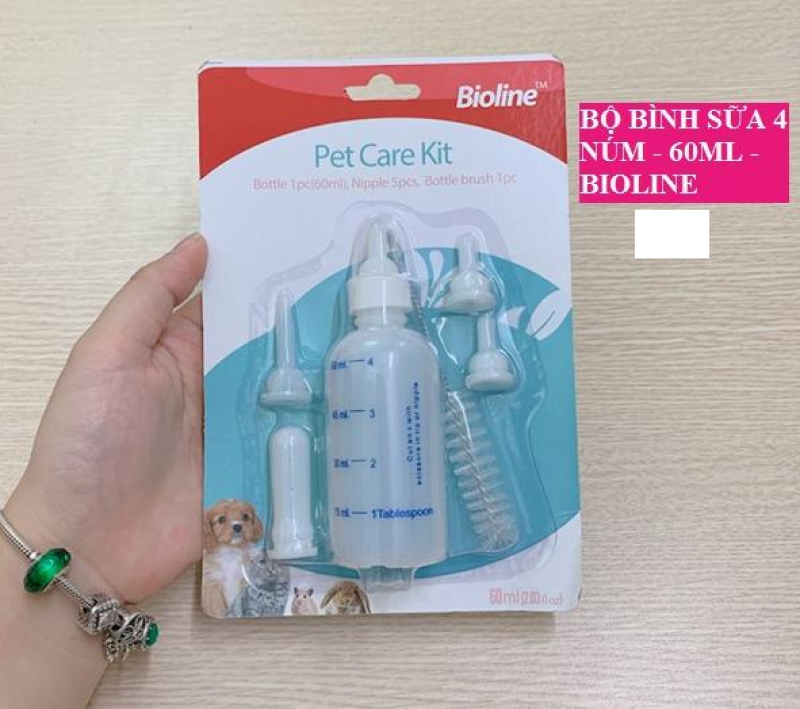 Bình Ti Sữa Chó Mèo Sơ Sinh Bộ 5 Núm Ti Pet Care Kit Bioline - Bình 60ml