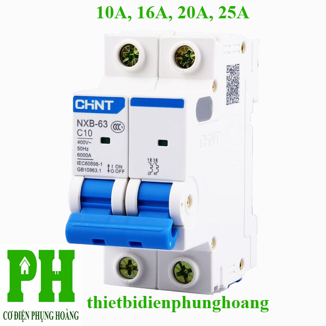 Aptomat - MCB CHINT 2 Pha (10A, 16A, 20A, 25A) loại NXB-63 6ka [CHÍNH HÃNG] [GIAO NHANH]