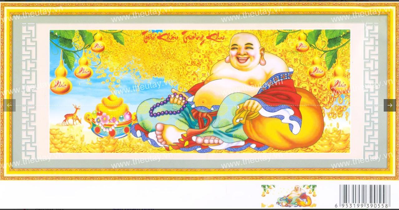 Tranh Thêu Chữ Thập 3D + kết đồng tiền vàng Hoà Khí Sinh Tài - Phật Di Lặc X8055 (KHÁCH TỰ THÊU) KT;85X40CM