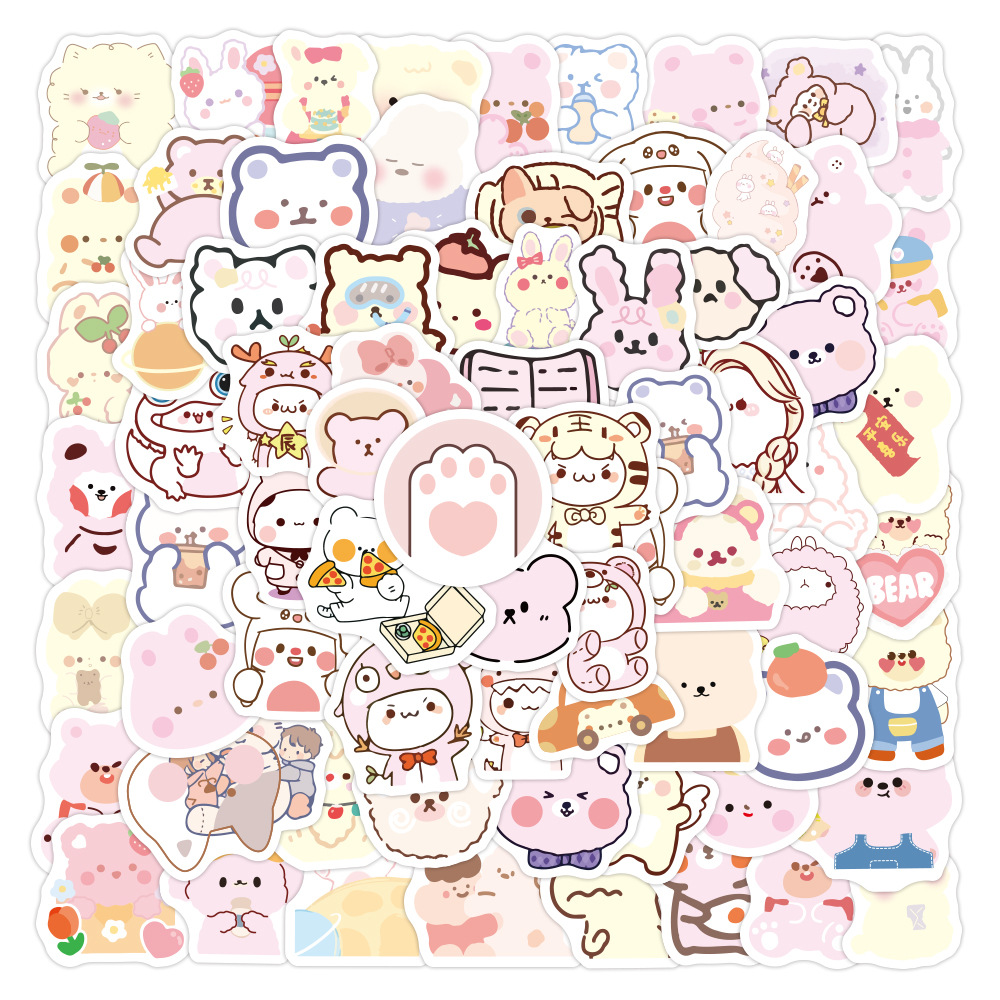 Set 100 Sticker Dán Hình Gấu Nhiều Màu Dễ Thương