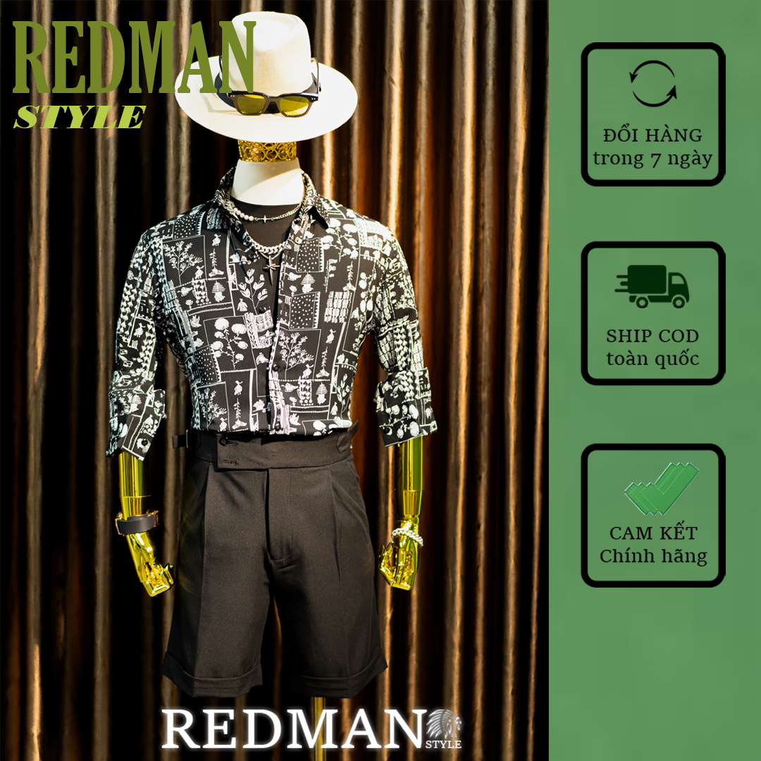 Áo Sơ Mi Nam Họa Tiết THỔ CẨM ĐEN S58 vải lụa Mango cao cấp [RedMan Style]