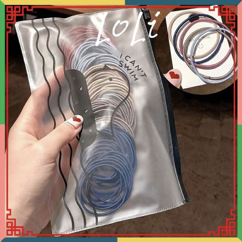Sét 100 dây thun cột tóc co giãn Hàn Quốc nhiều màu - loli