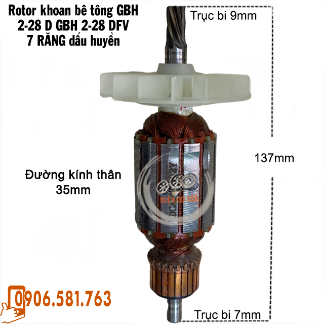 Rotor khoan bê tông GBH 2-28 D, GBH 2-28 DFV - Tặng chổi than