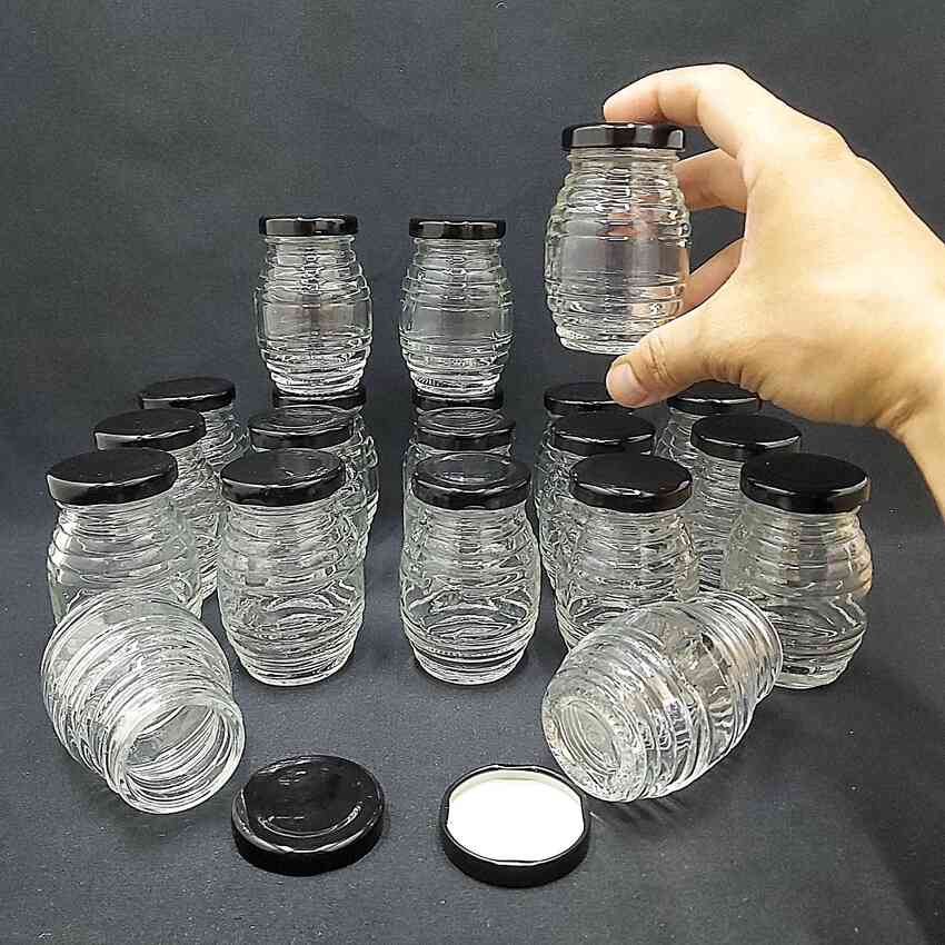 Bee glass pot 100ml – Black tin cap - combo 20 pots/jars