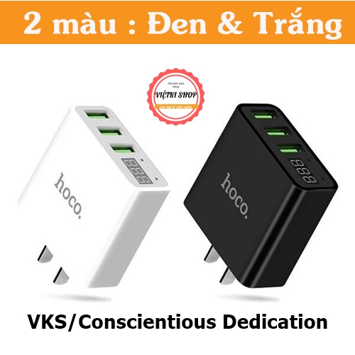 Củ sạc Hoco 3 cổng C15 sạc nhanh 3.0A có đèn Led báo sạc