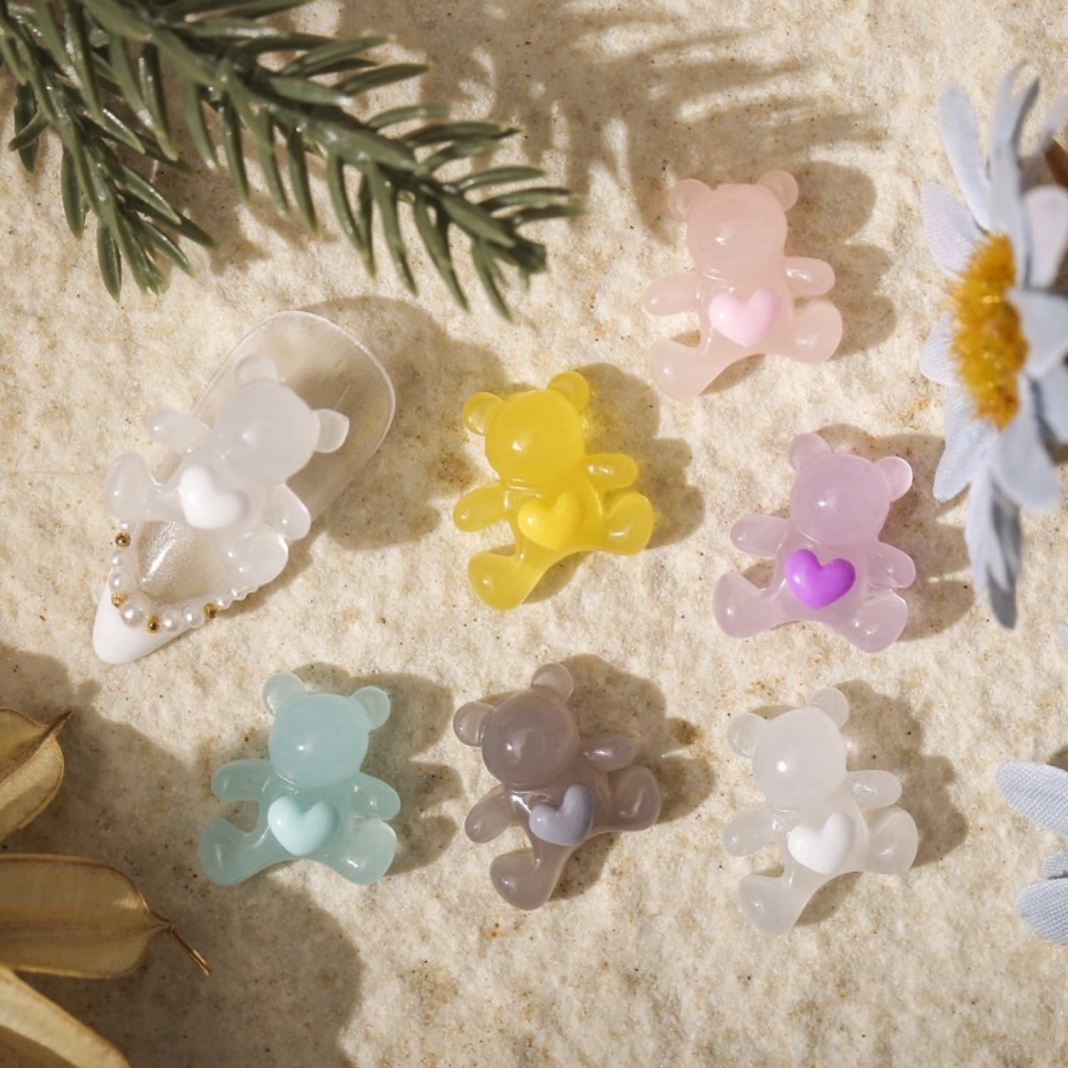 [500 mẫu Charm 1k] Charm gấu kẹo Trái tim lớn trang trí móng nail