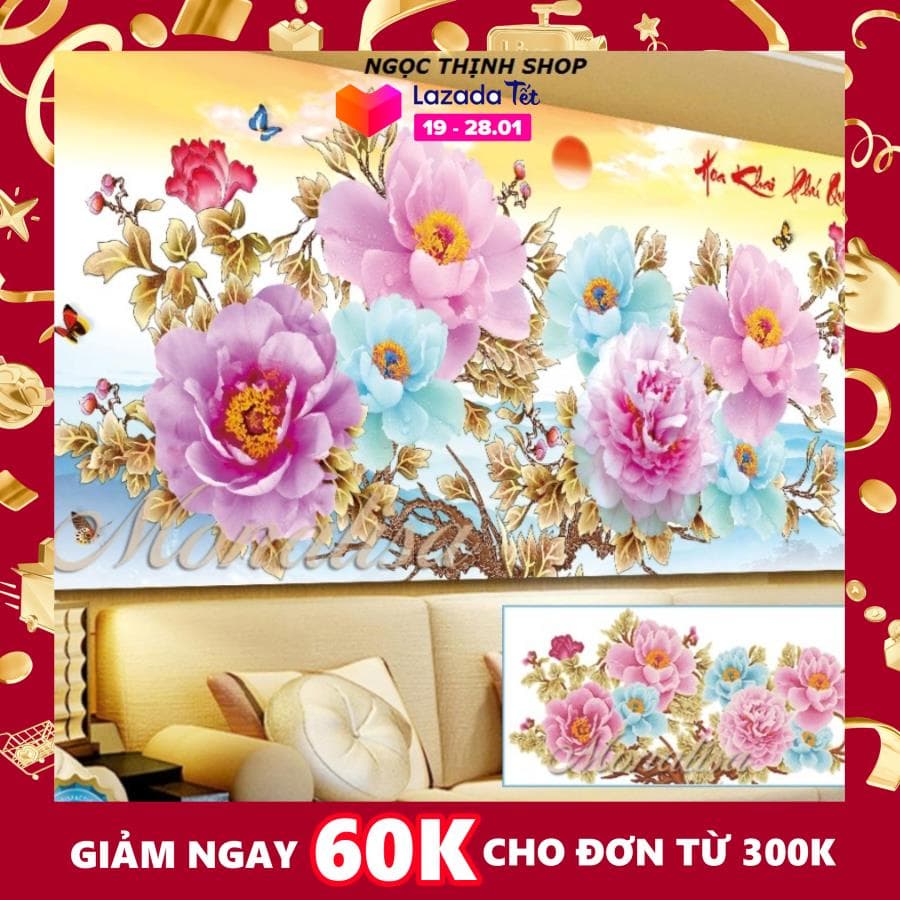 Tranh gắn đá hoa khai phú quý y8218 kt:110x60cm