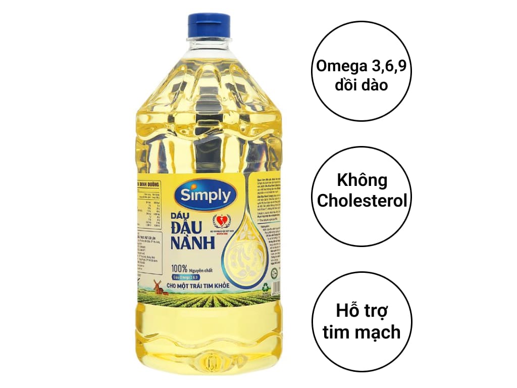Dầu ăn simply đậu nành chai 2l - dầu ăn cao cấp nguyên chất 1 lít - date mới